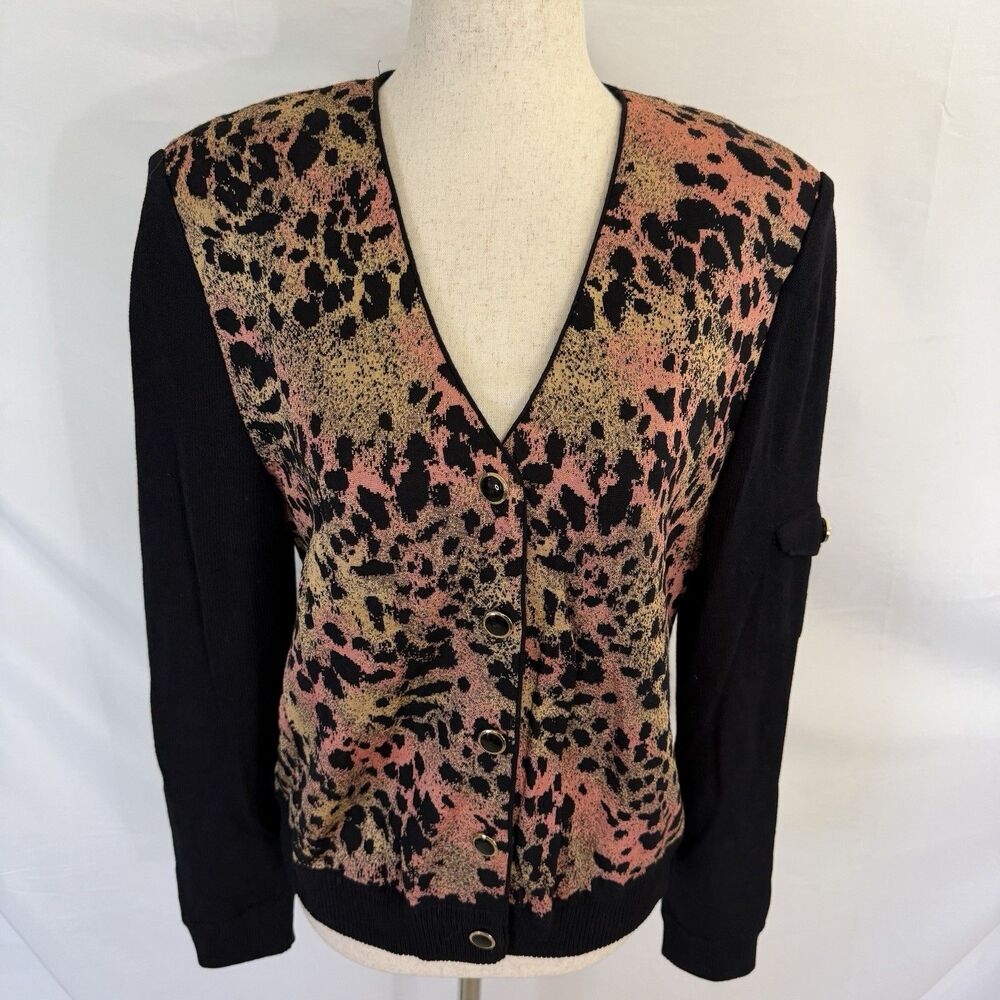 St. John Collection Pink Leopard Santana Knit Jacket Sz 8